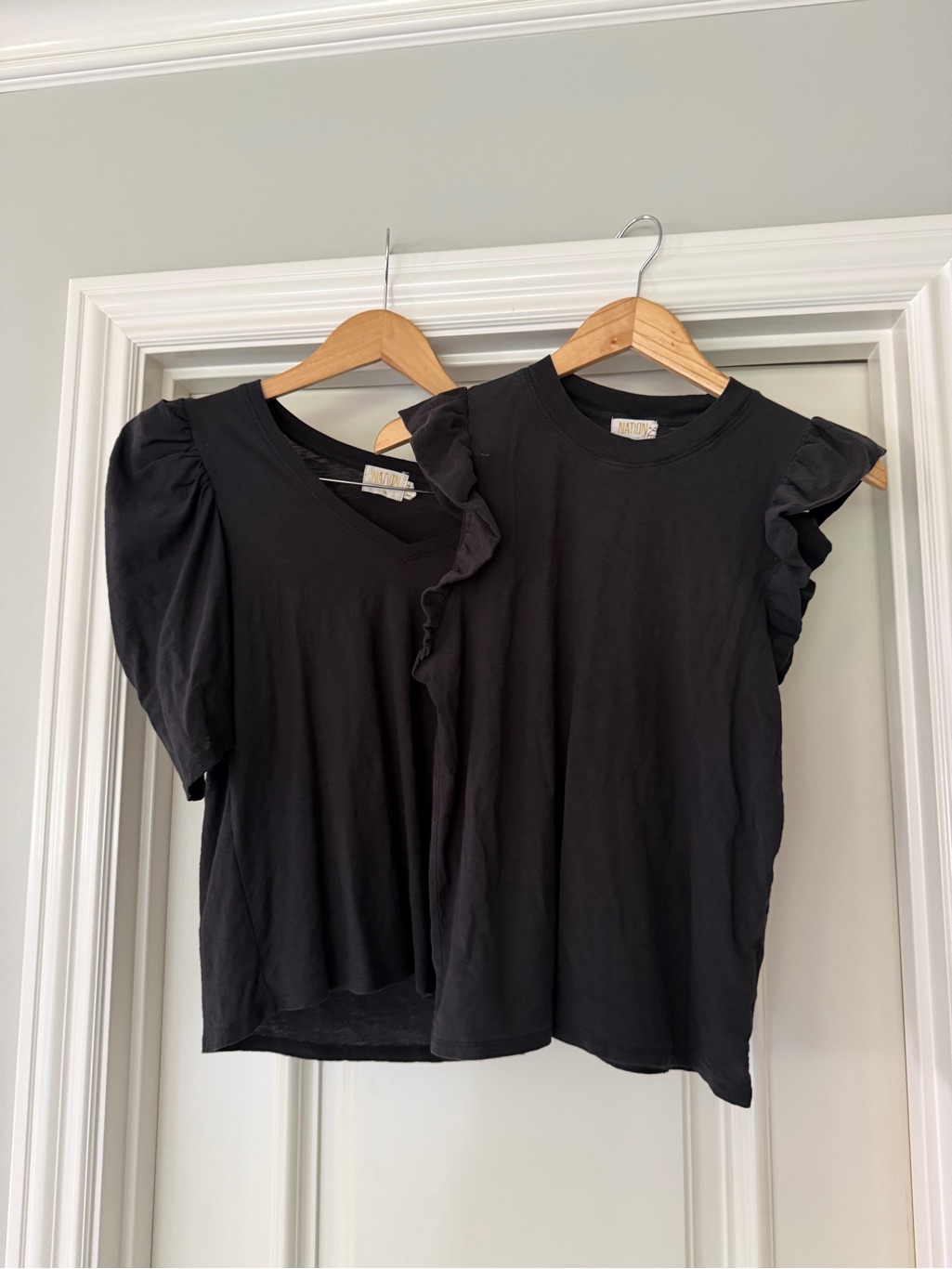 Set Of 2 Nation La Black Ruffle Tops (Celine And Paulette) Pima Cotton, Medium